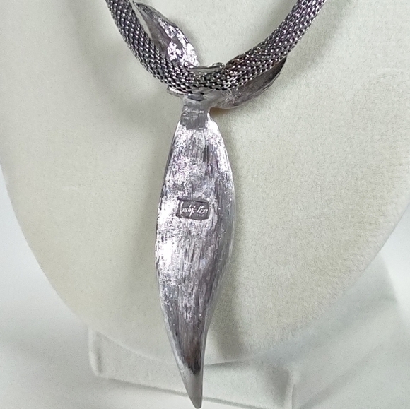 Vintage Judy Lee Silver Tone Leaf 20" Mesh Chain Necklace - Picture 5 of 9